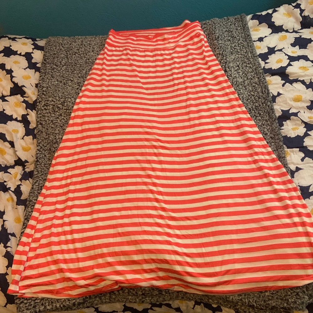 White and Pink Striped Maxi Skirt